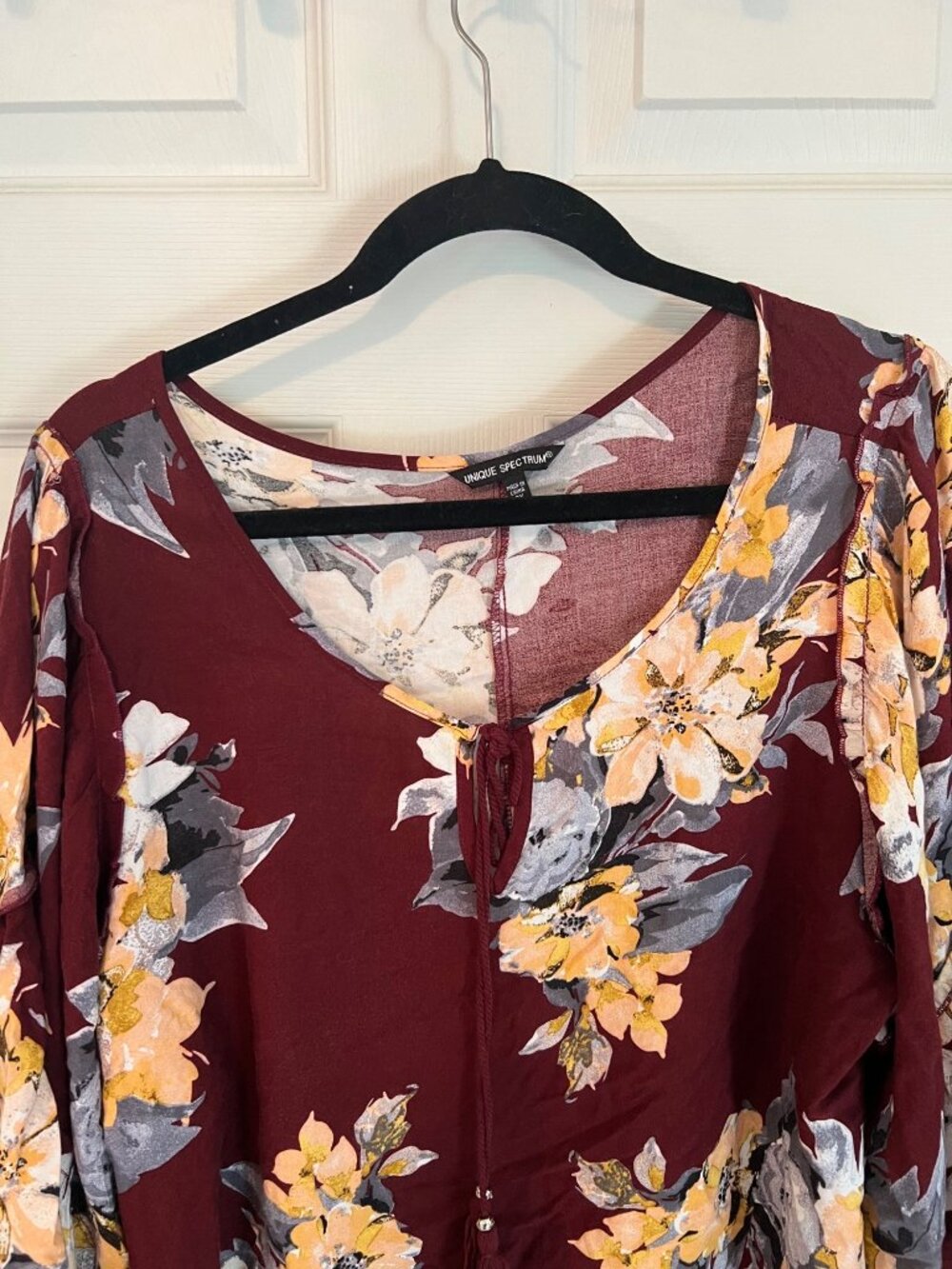 Unique Spectrum Floral Scoop Neck Wide Sleeve Blouse 2X Boho Shirt Flowy Keyhole - Picture 2 of 9